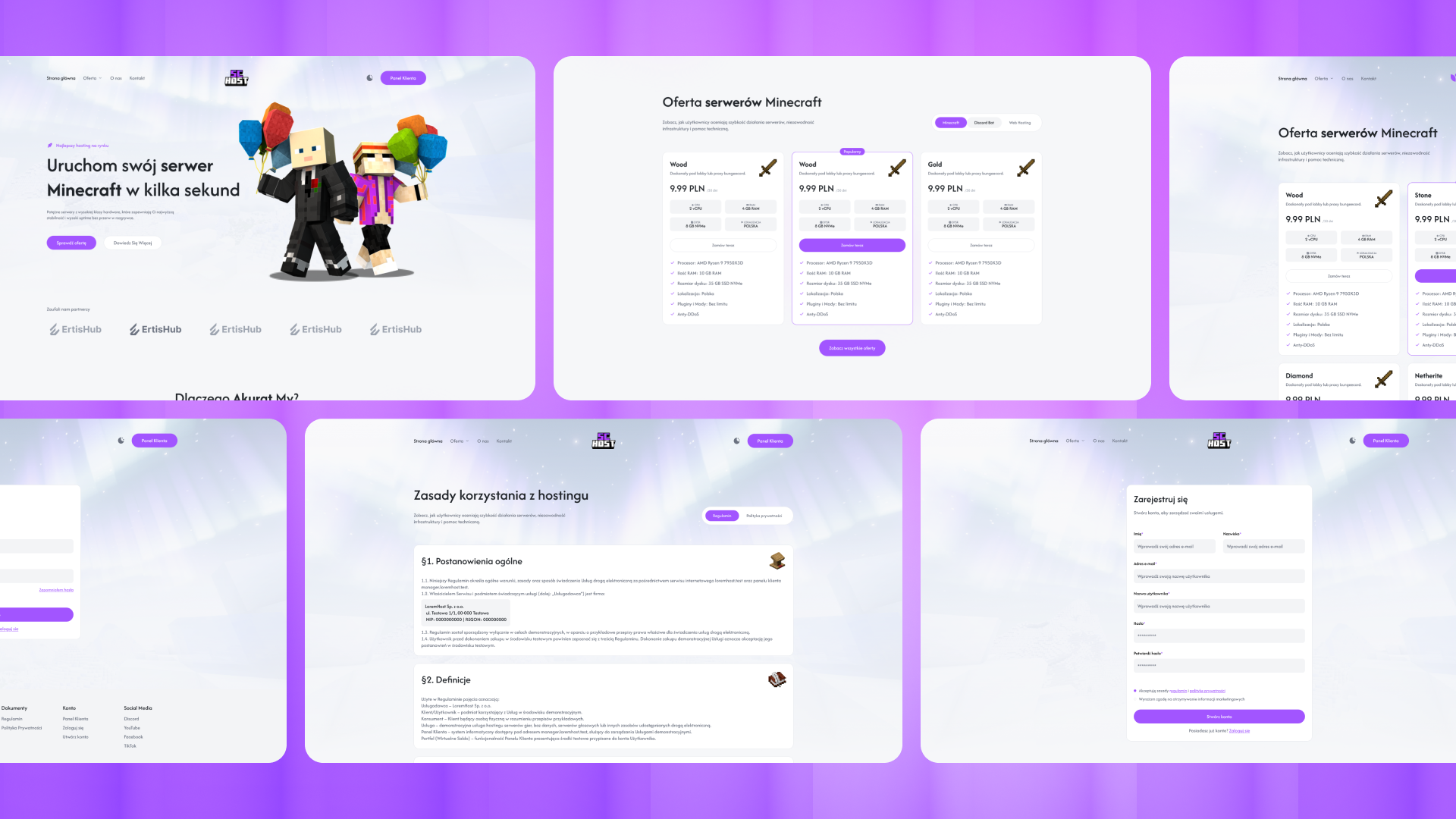 Schost strona hosting Minecraft layout UI